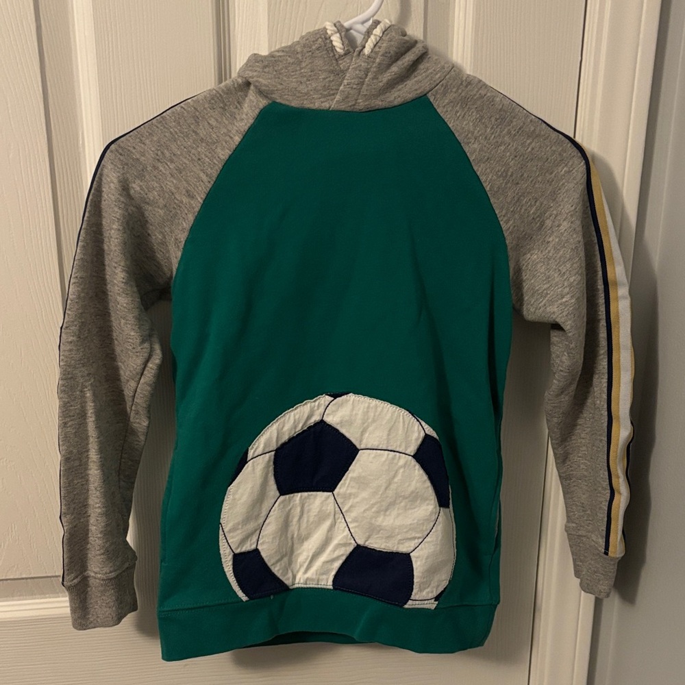 Mini Boden Green and Gray Soccer Appliqué Boy’s Hoodie